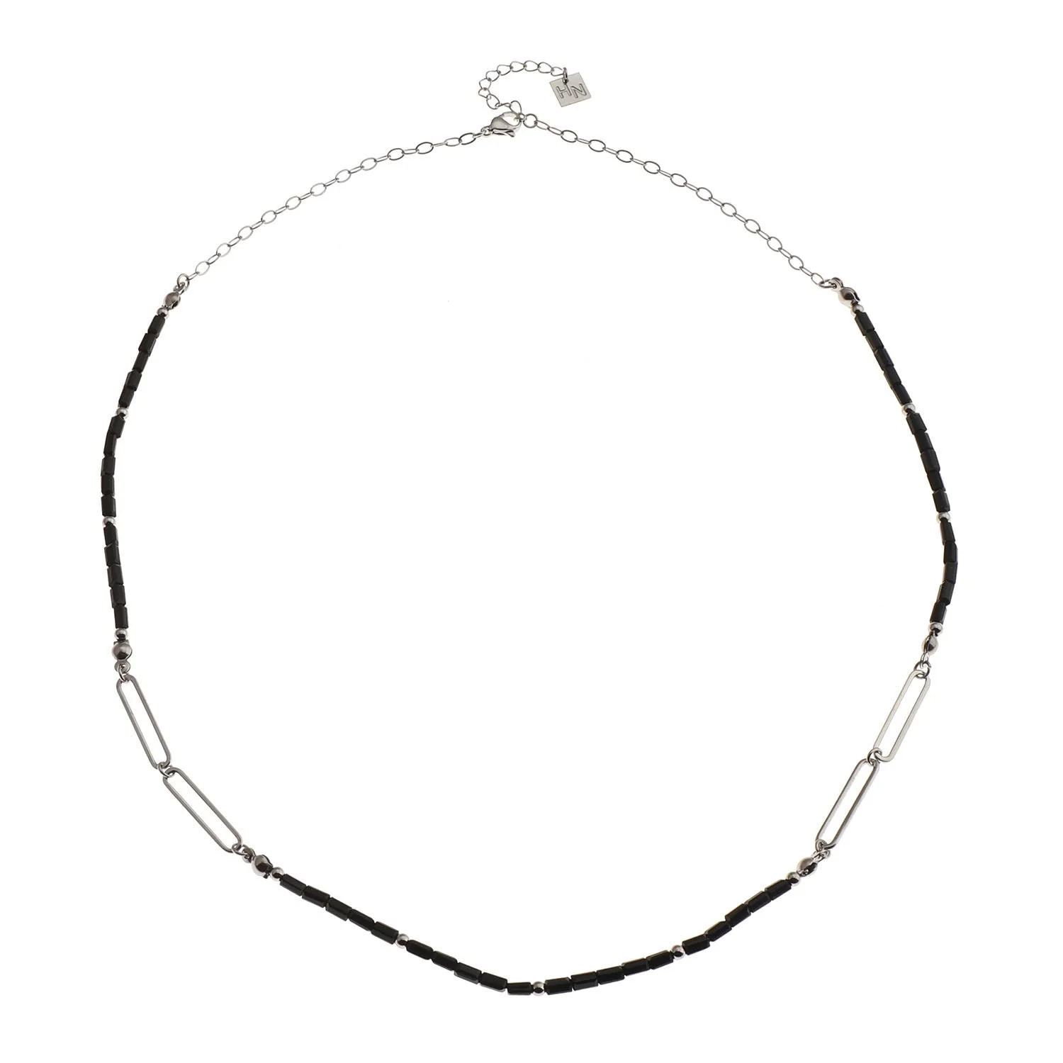 LORENA Black & Silver Beaded Paperclip Chain Necklace - Image 4