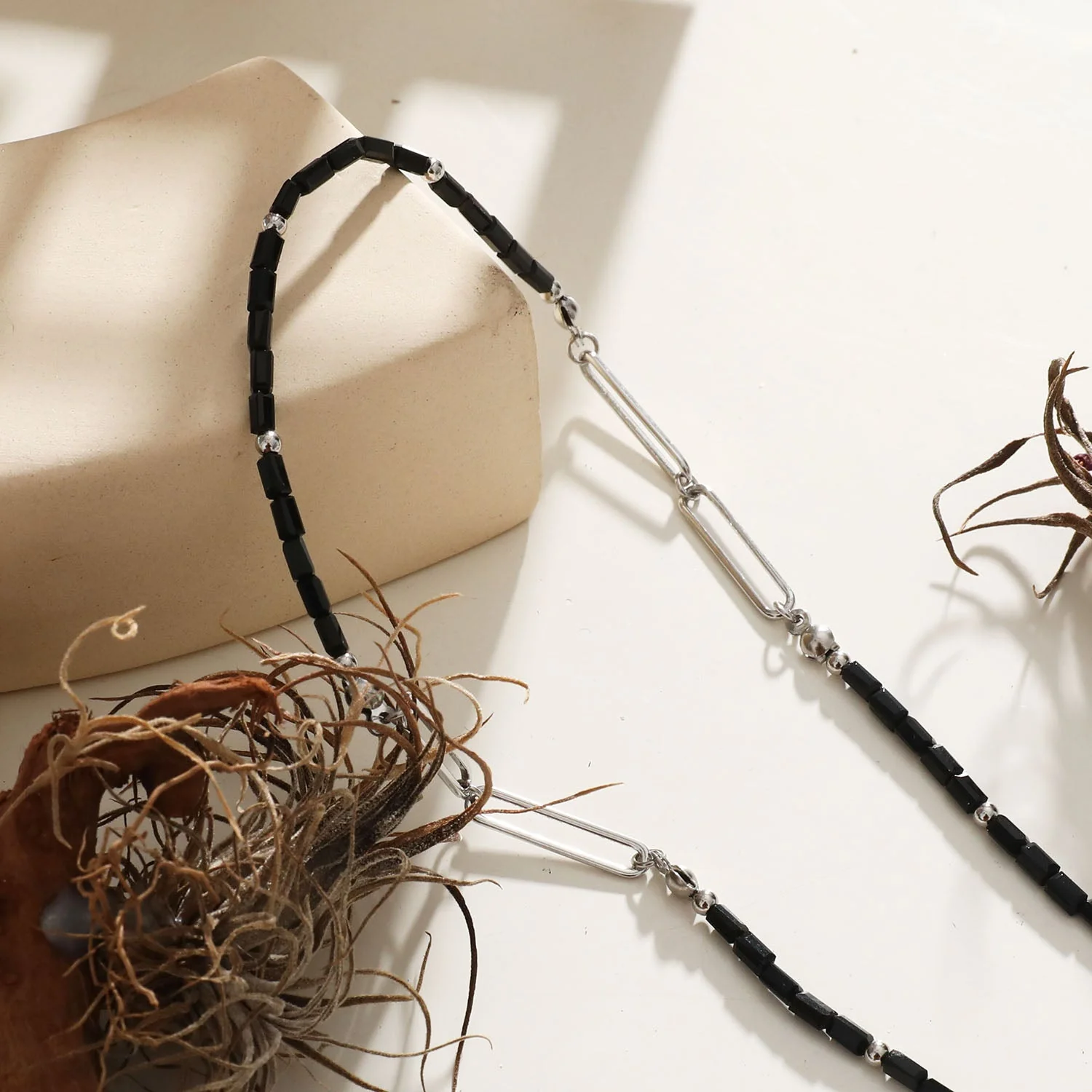LORENA Black & Silver Beaded Paperclip Chain Necklace - Image 7