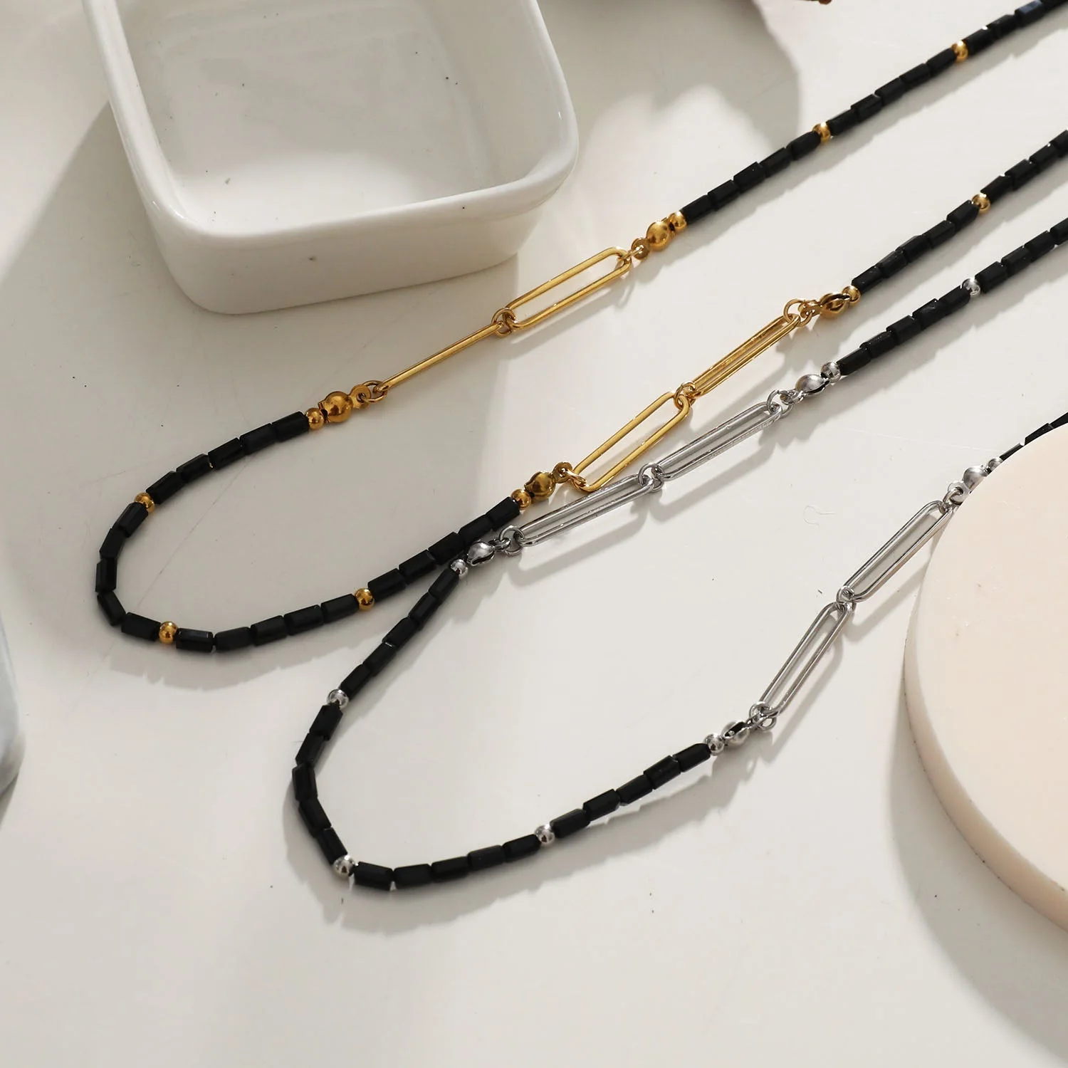 LORENA Black & Silver Beaded Paperclip Chain Necklace - Image 9