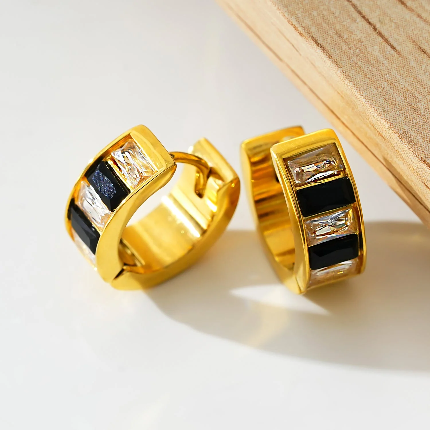 LOTTA: Retro Black & White Embedded Zirconia Mini Hoop Earrings - Image 10