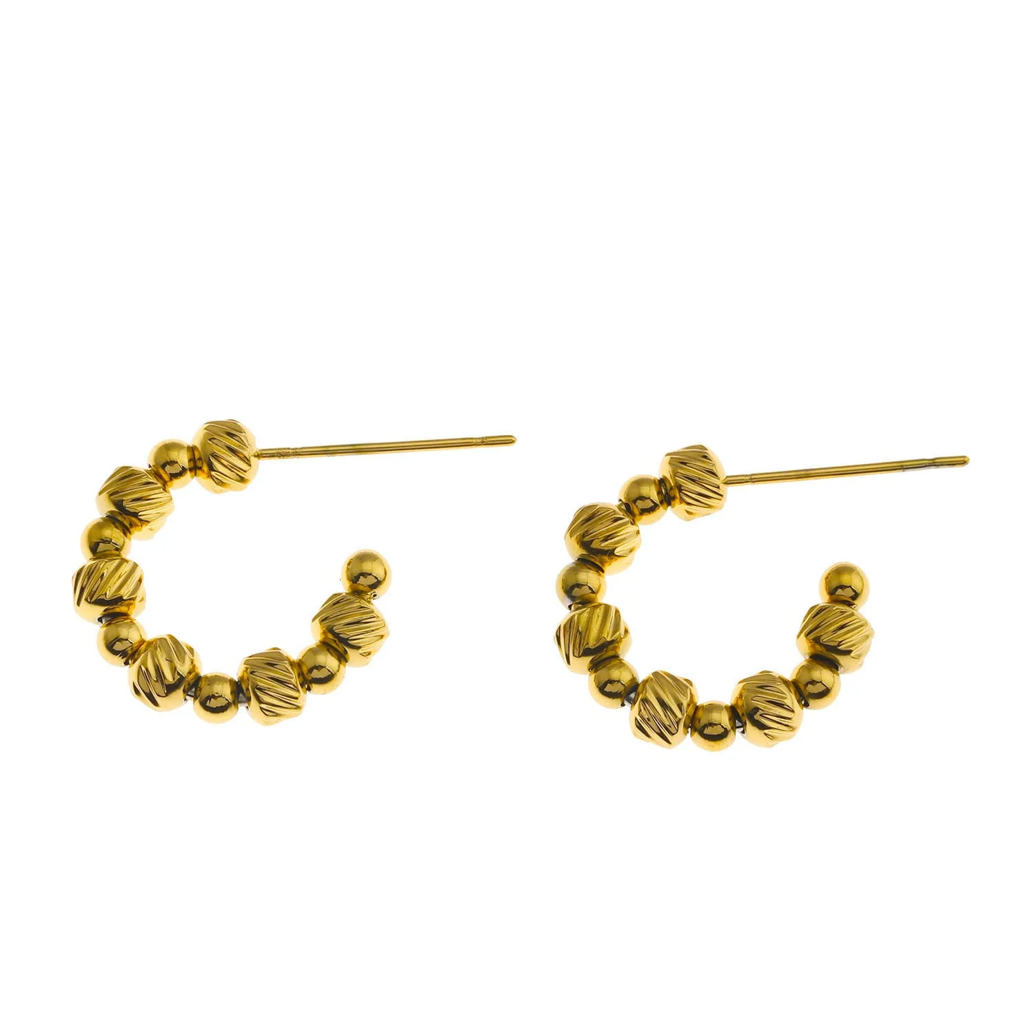 LUANDA Contrasting Gold Beaded Hoop Earrings - Image 5