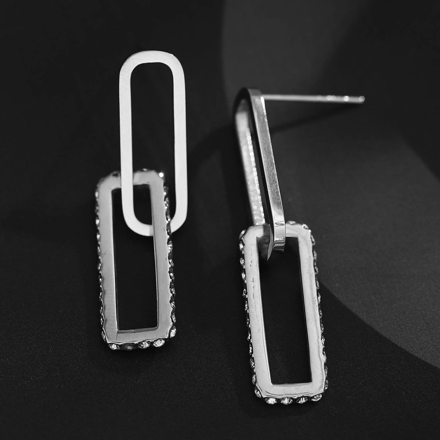 LUCIANA Pavé Zirconia Twin Paper Clip Silver Earrings - Image 8