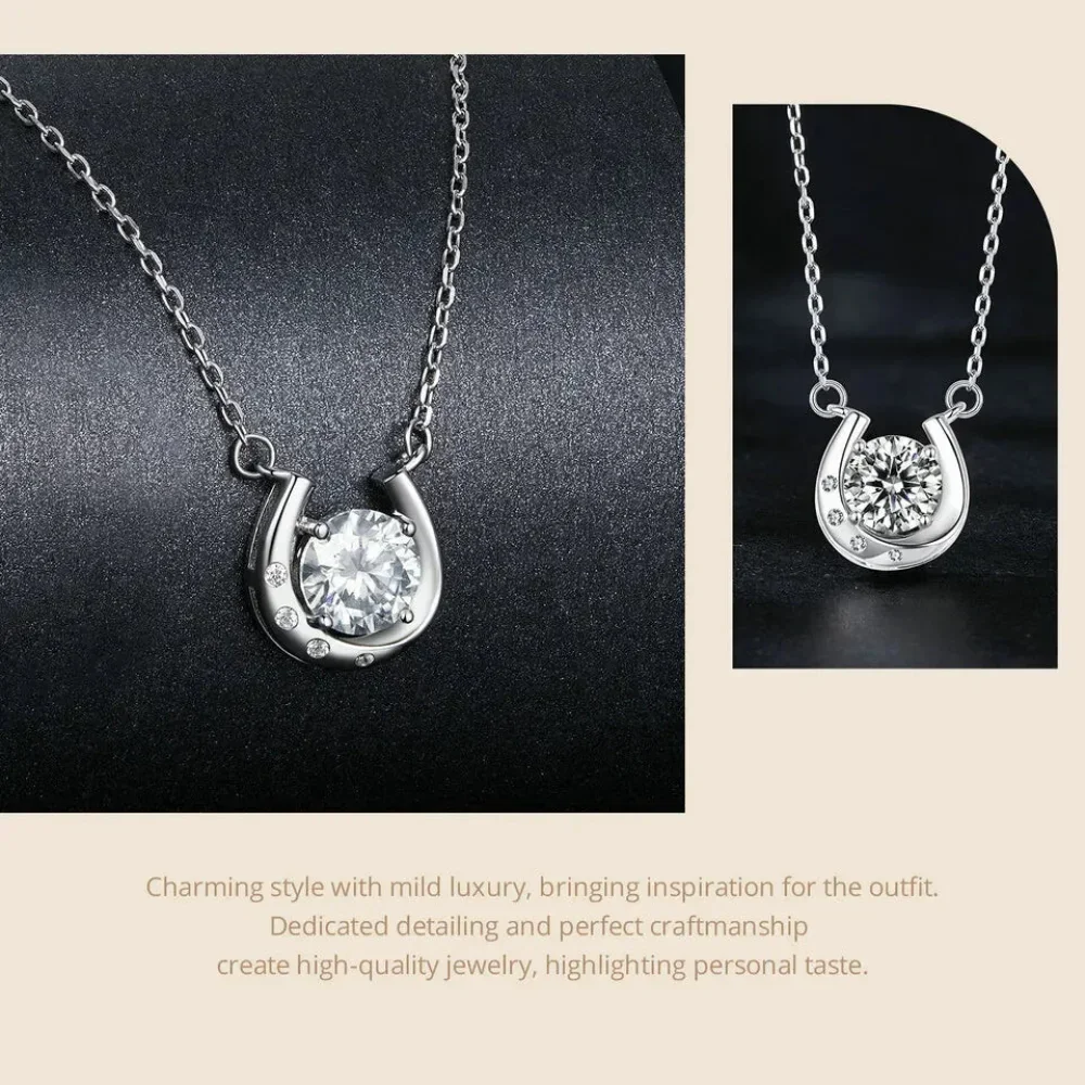 Lucky Charm - Sterling Silver Horseshoe Necklace With Sparkling Moissanite - Image 6