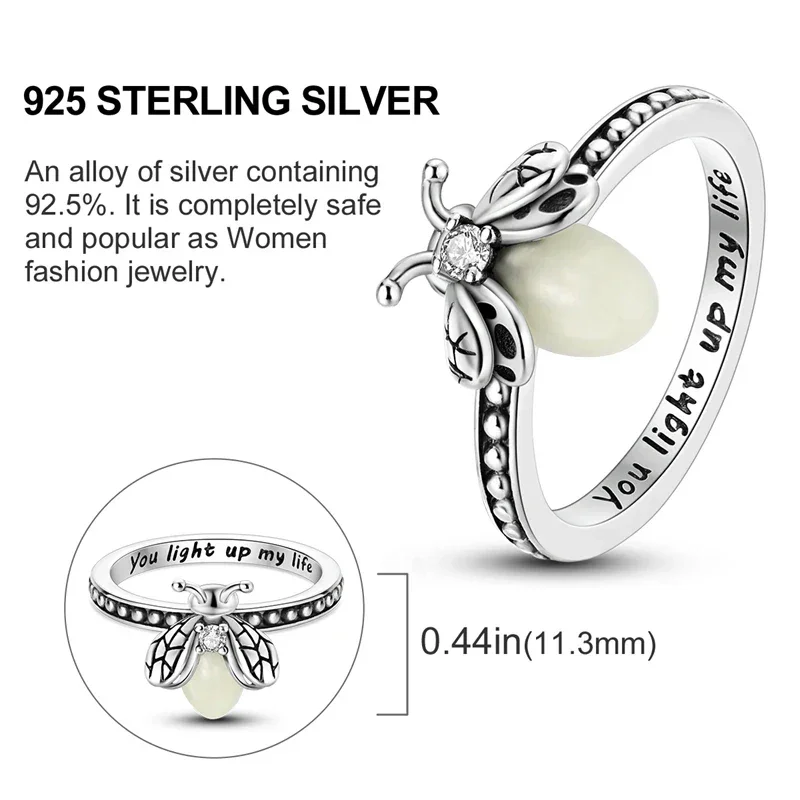 925 Sterling Silver Luminous Firefly Ring - Image 8