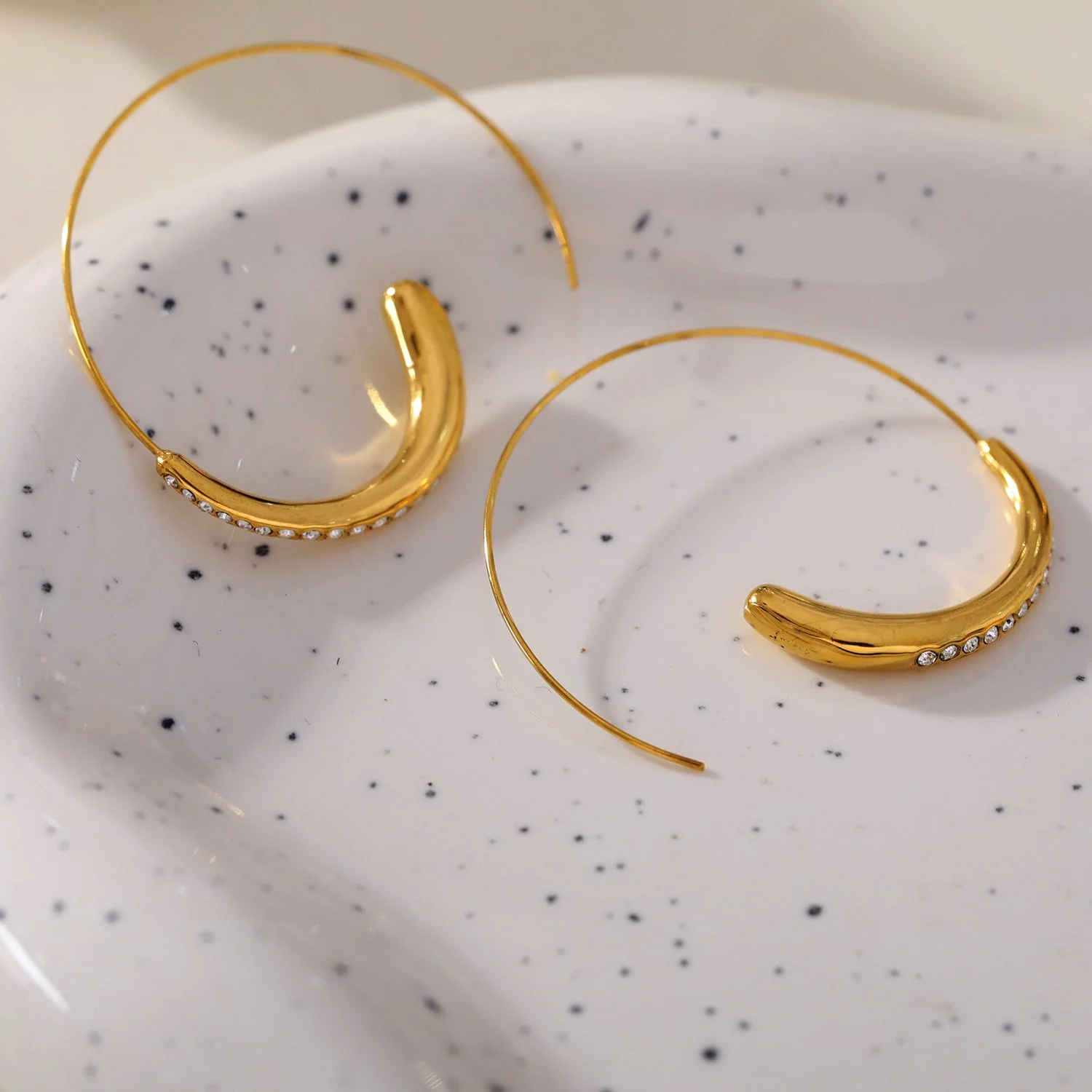 LYSSA: Geometric Hoop Earrings - Curved Elegance with Zirconia Sparkle - Image 8