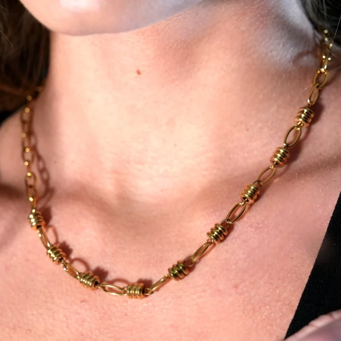 MAGENA Oval-Links & Adjoined Beads Statement Necklace - Image 4