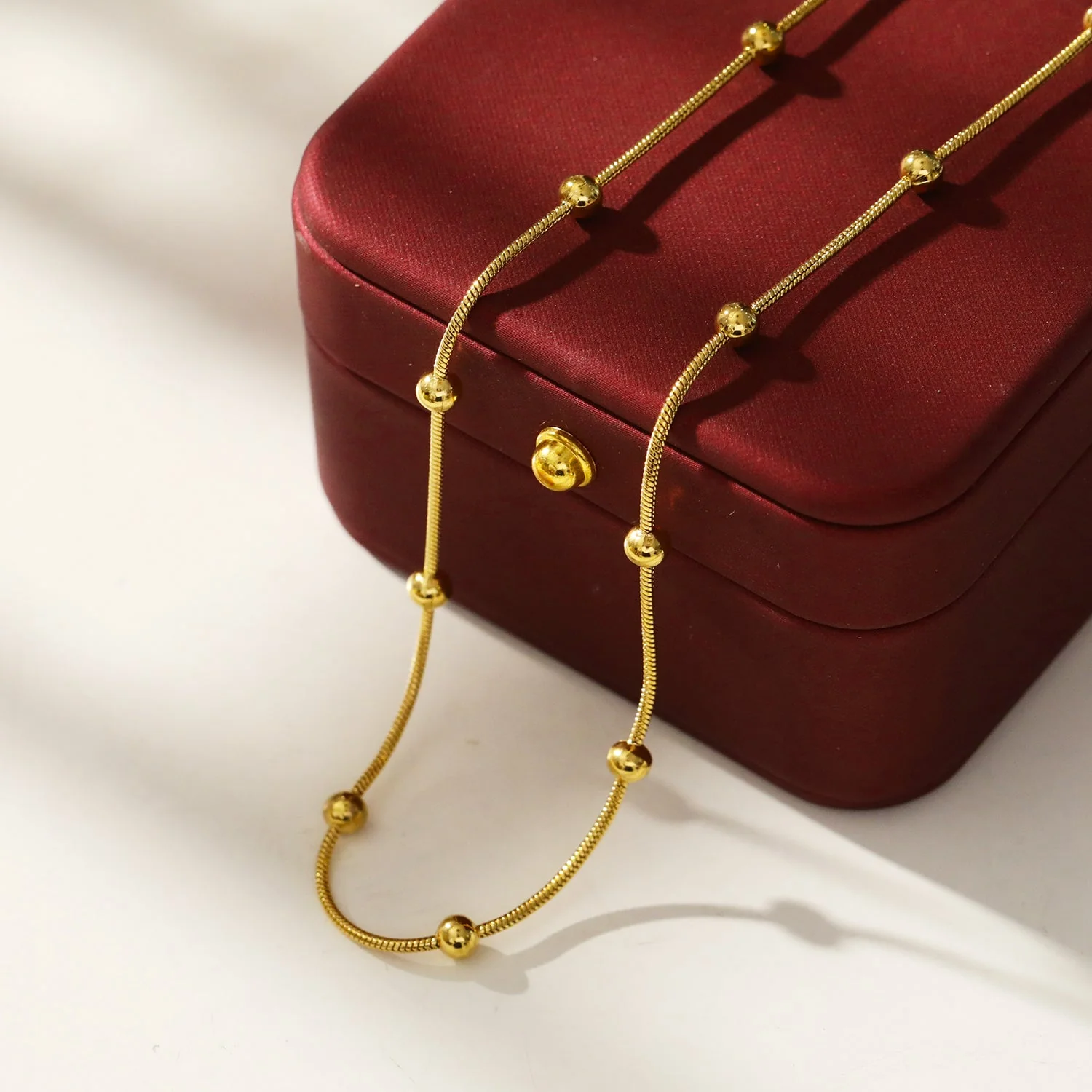 MAKARIA:  Snake-Skin Textured Chain Necklace with Ball Shaped Beads - Image 6
