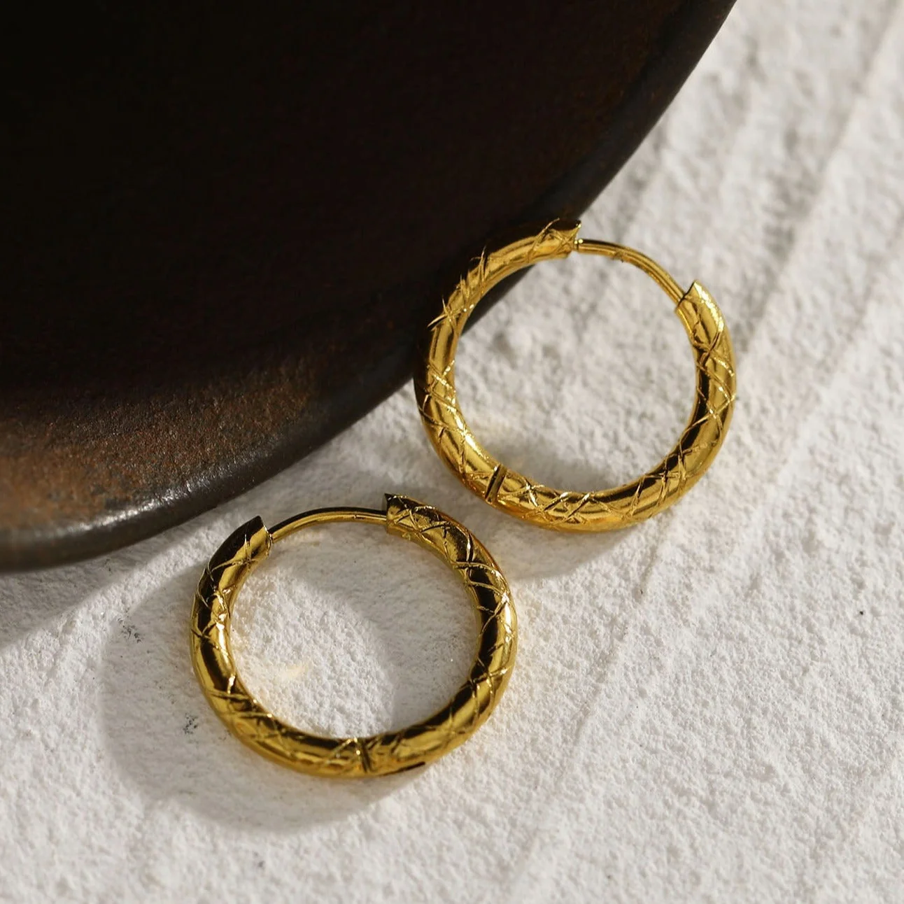 MALENA: Decorative Etched Hoop Earrings - Image 5