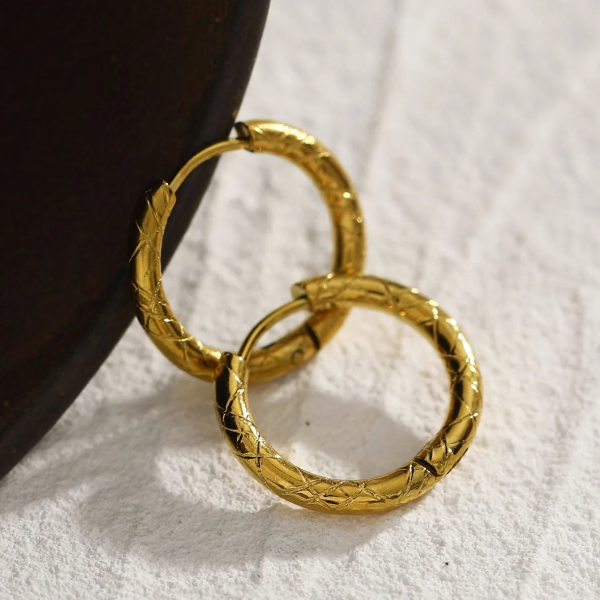 MALENA: Decorative Etched Hoop Earrings - Image 7