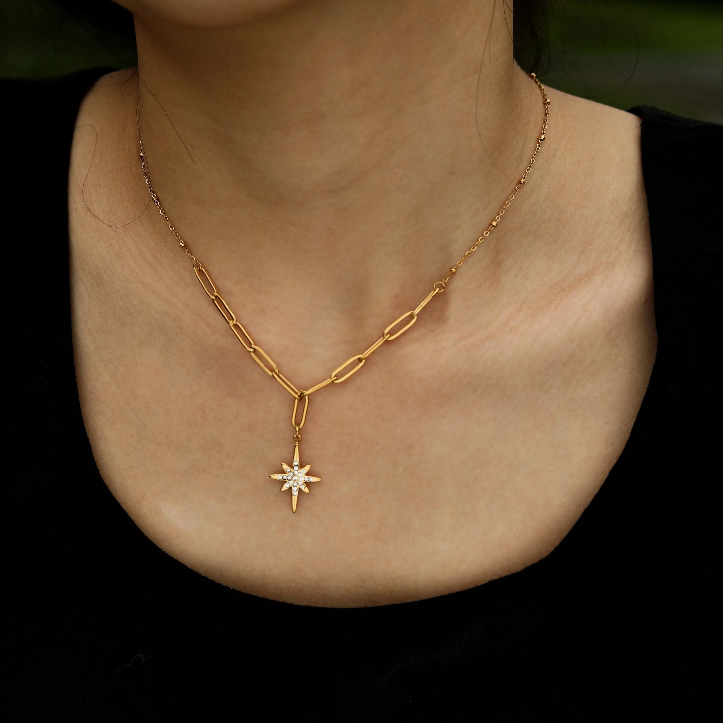 MALVINA Mix Gold Chain with Zirconia Studded Star Pendant - Image 4