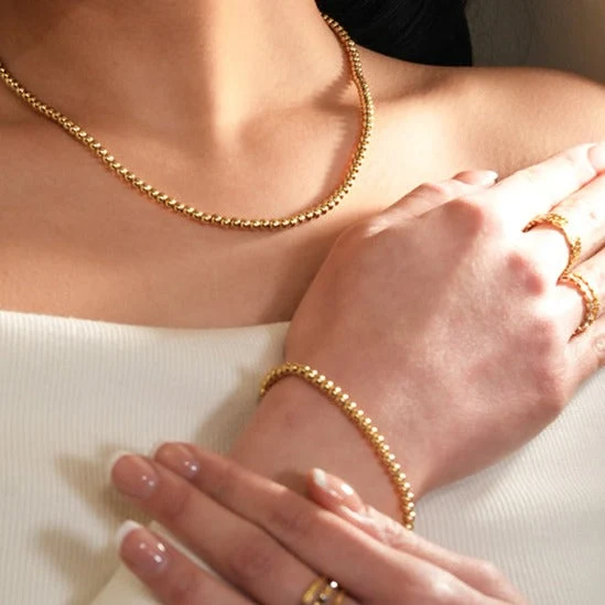 MANAMI Gold: Ball-Beads Contemporary Chain Bracelet - Image 4