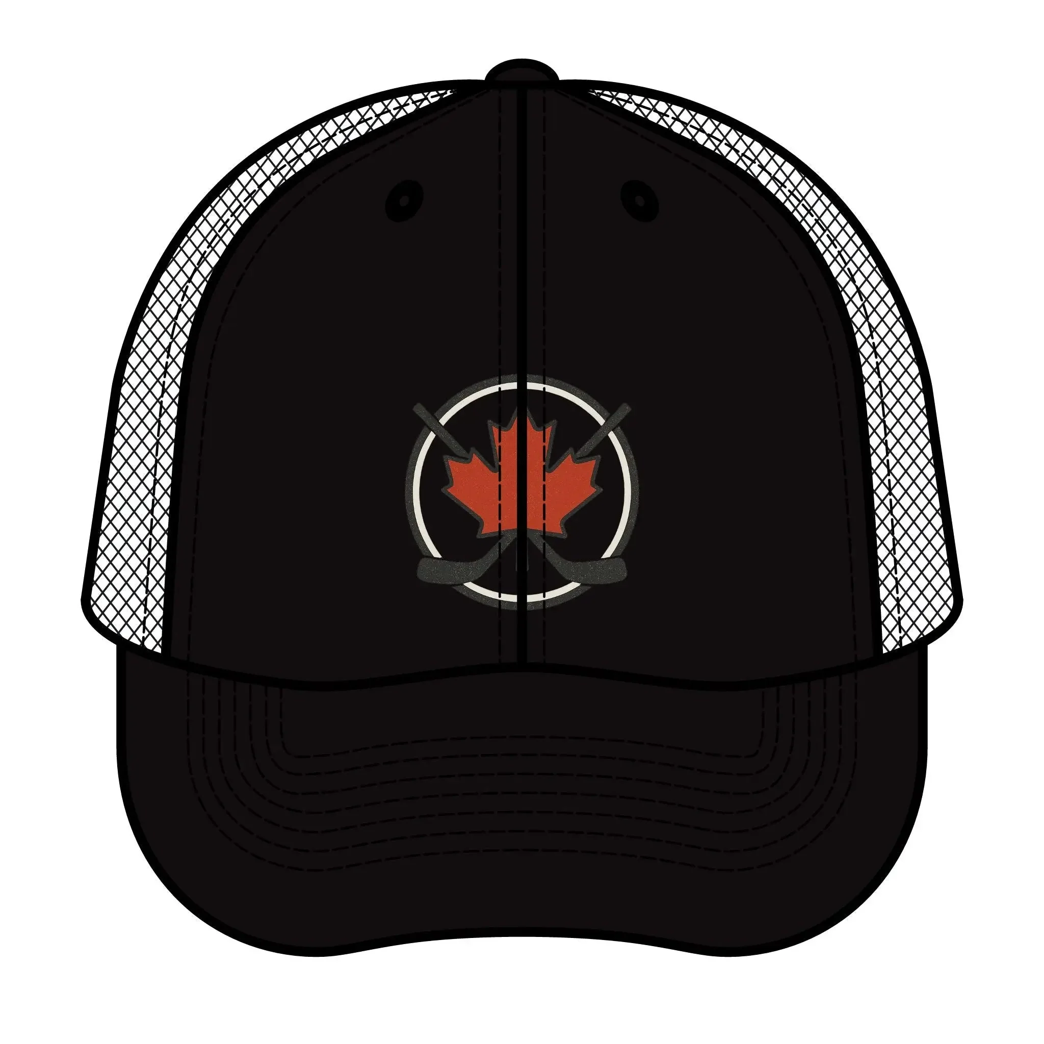 Maple Stick Hockey Hat Canadian Maple Leaf Cap with Crossed Hockey Sticks - Premium Snapback Trucker Hat - Canada Pride Baseball Cap