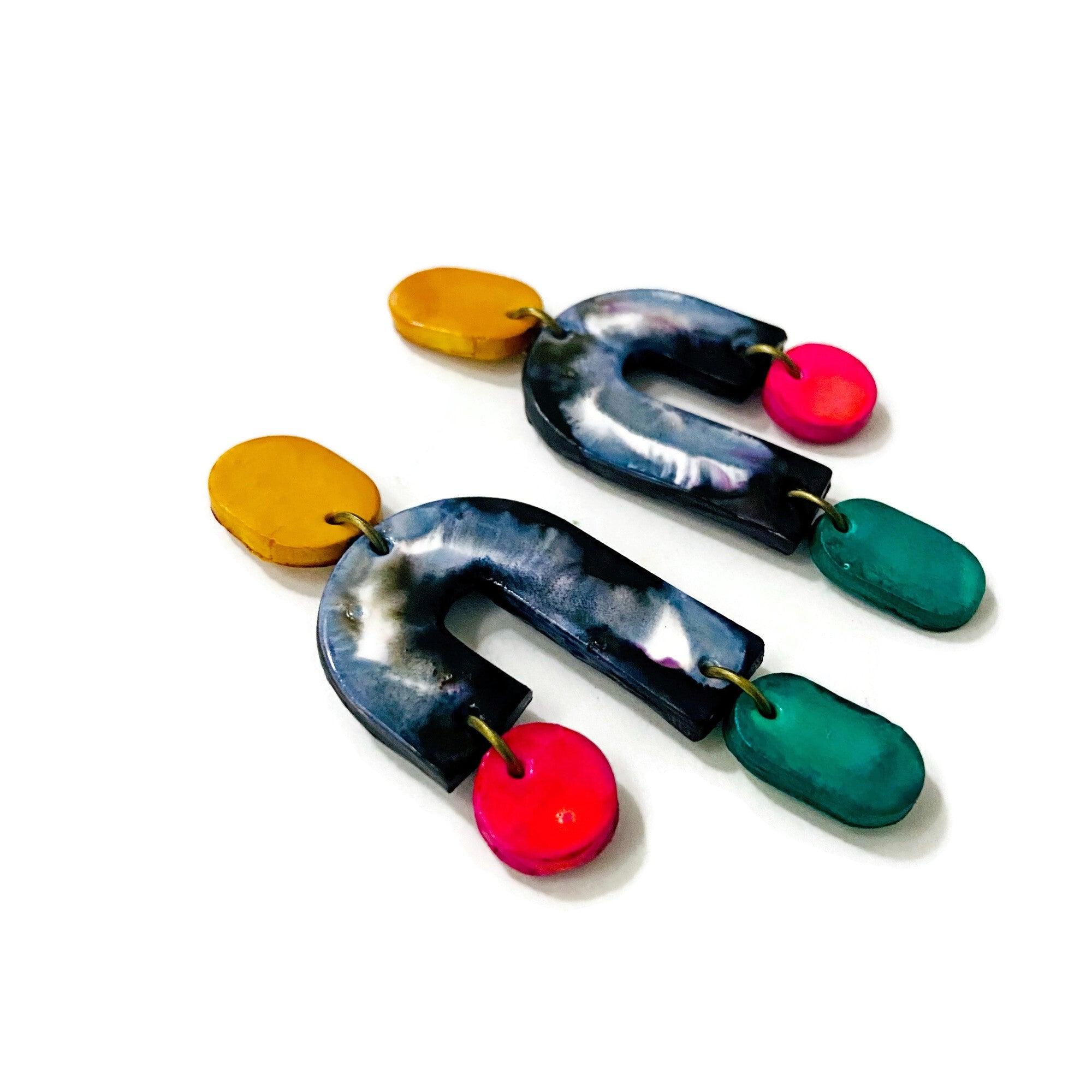 Marbled Asymmetric Earrings with Colorful Ascents - Image 2