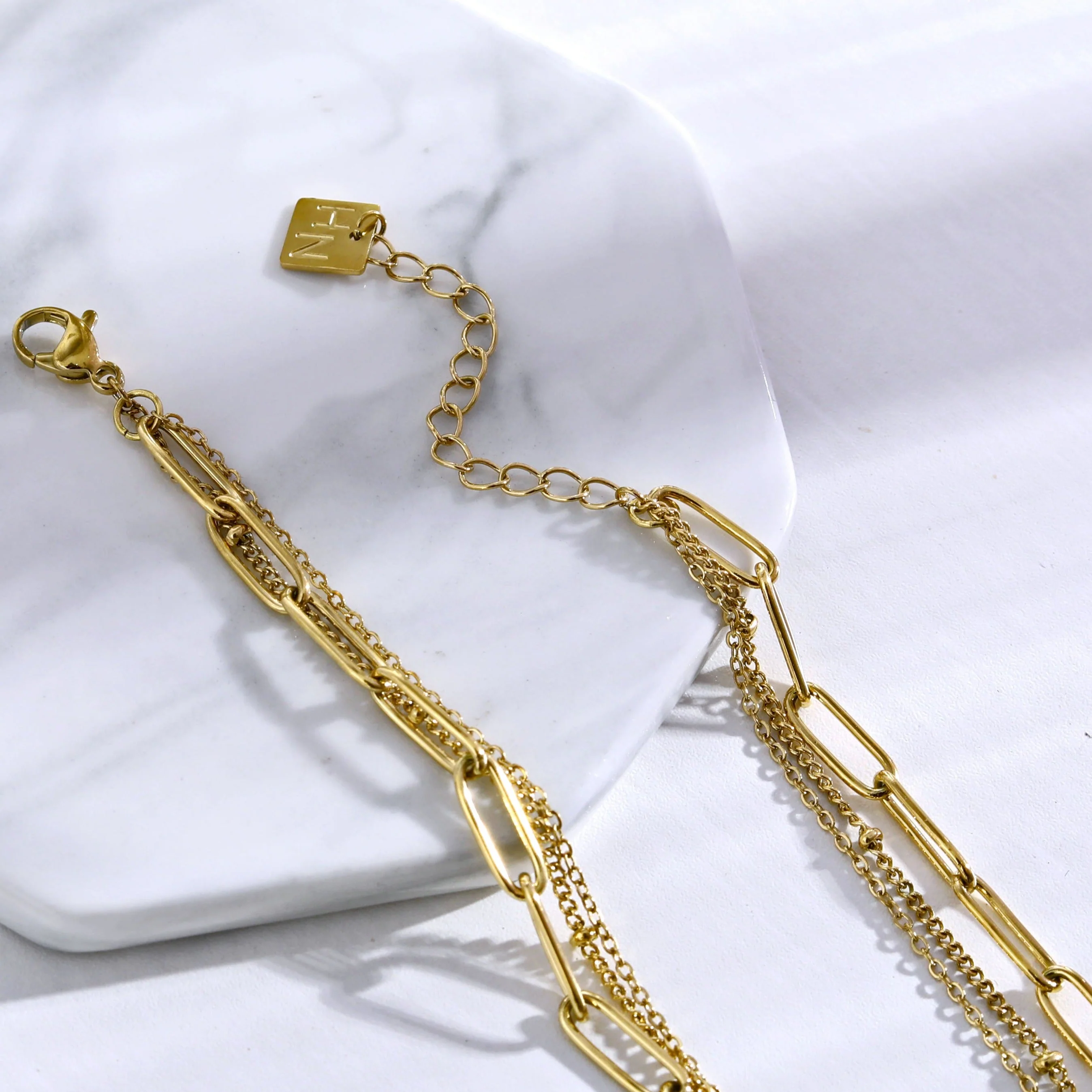 MARLI 3-Layer Multi Chain Gold Necklace featuring Natural Pearls - Image 7