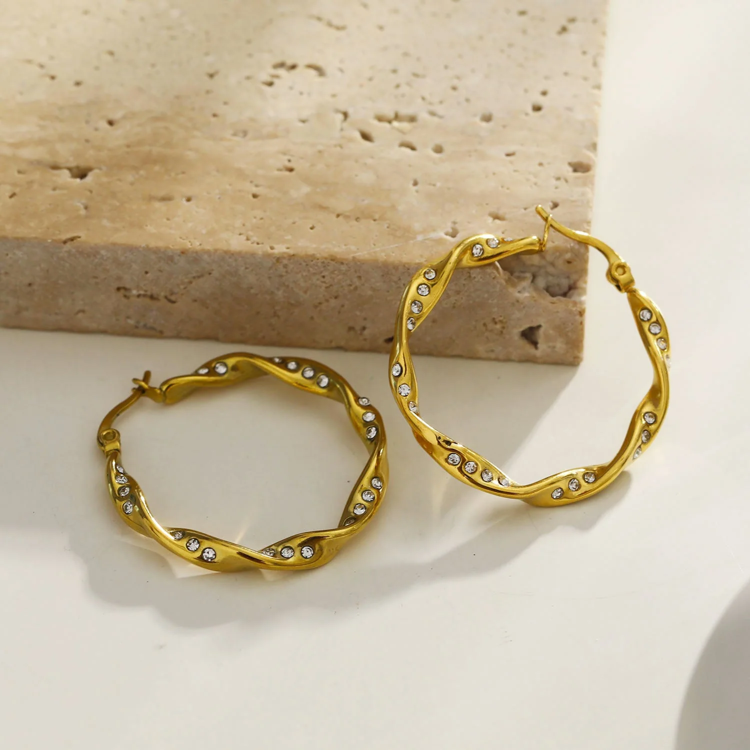 MARTHA: Twisted Hoop Earrings with Zirconia Embellished Sides - Image 4
