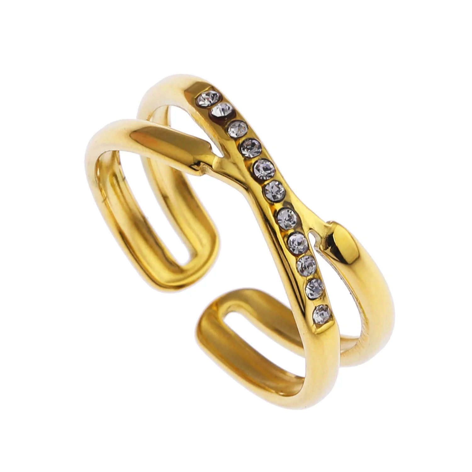MAZTA Double Stacked Cross Over Zirconia Embellished Ring - Image 3