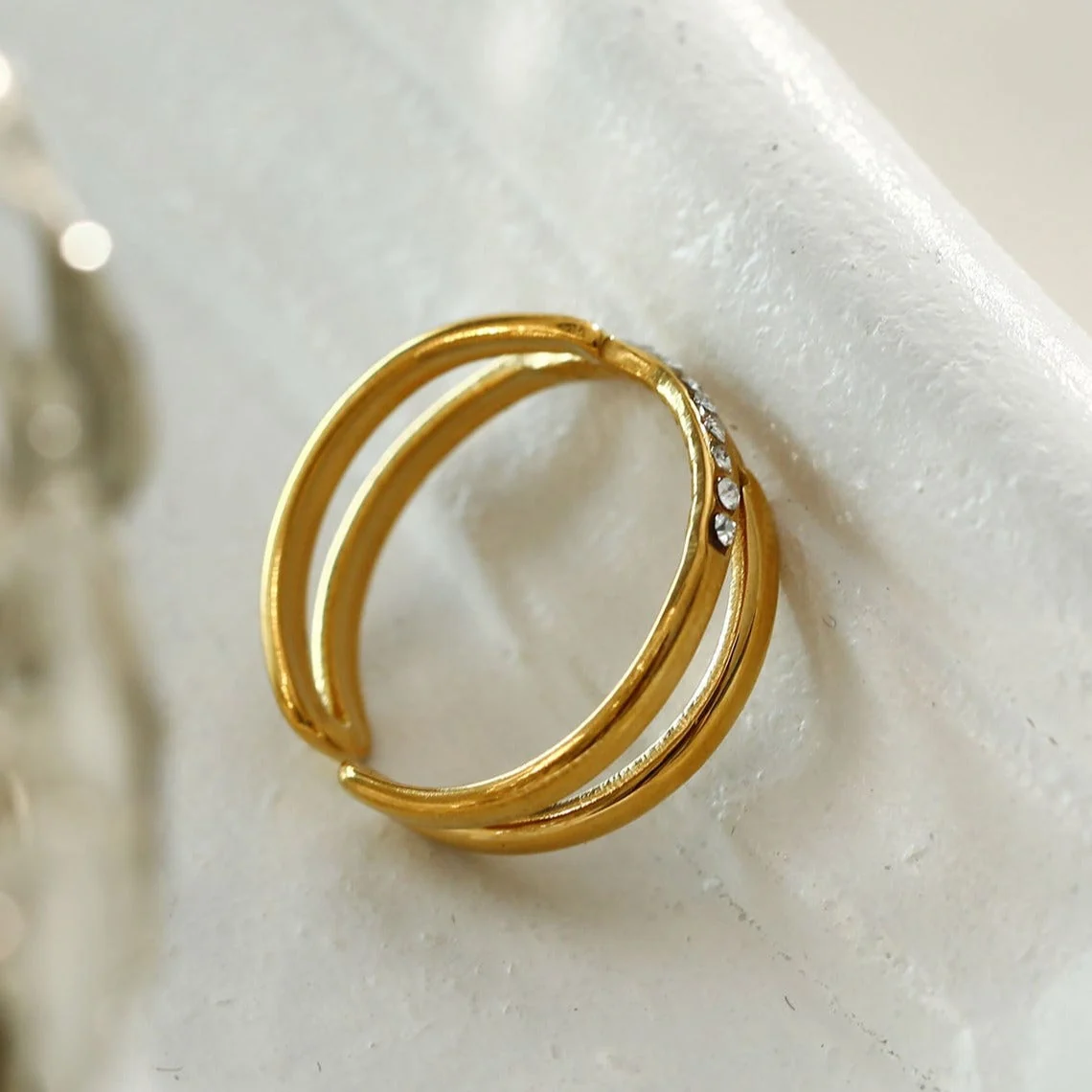 MAZTA Double Stacked Cross Over Zirconia Embellished Ring - Image 7