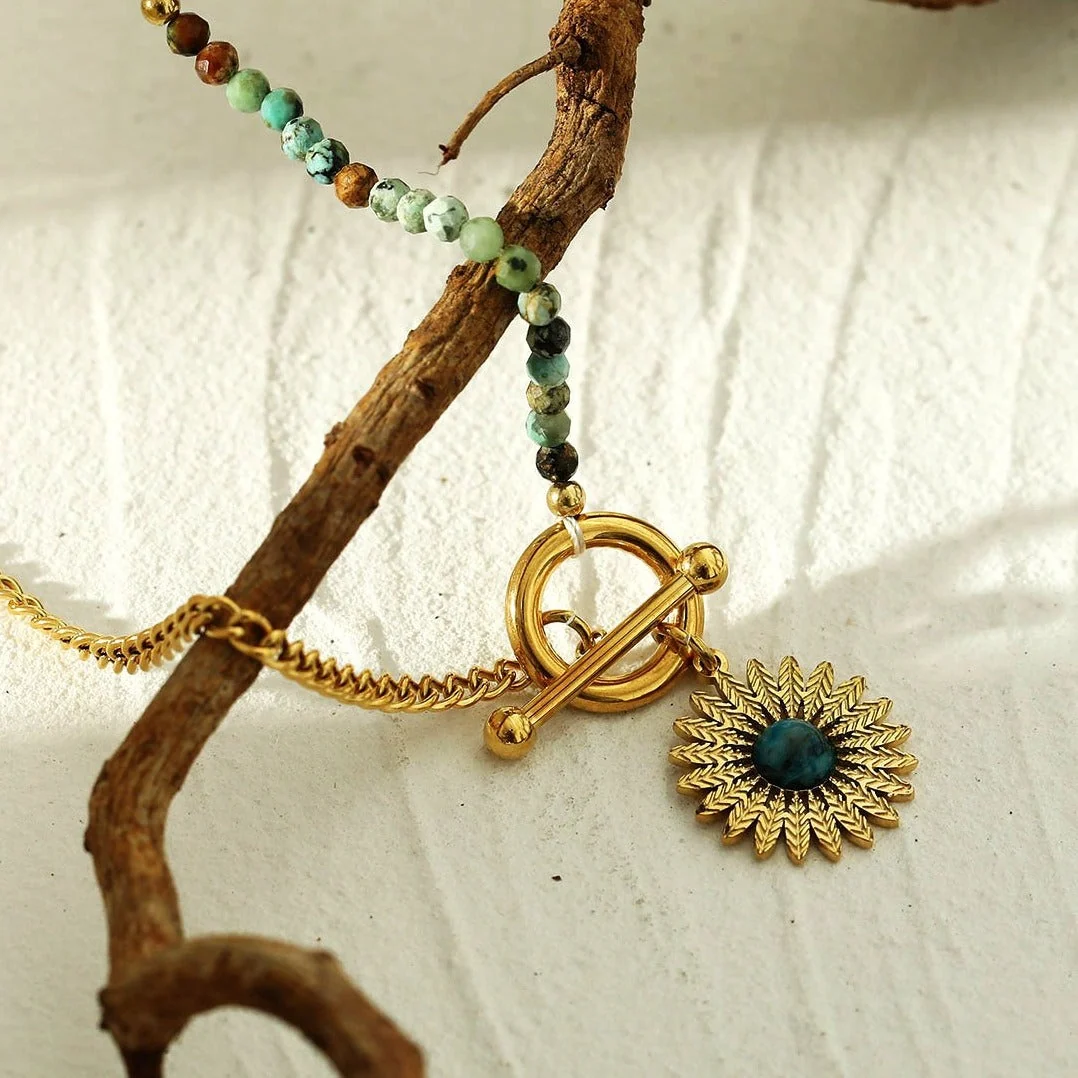 McKENZIE - Natural Stone Boho-Chic Gold Necklace - Image 5