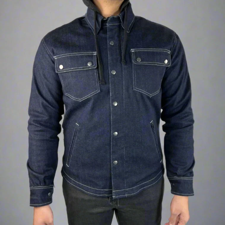 Men’s Armored Denim Shirt with Removable Hoodie - Image 11