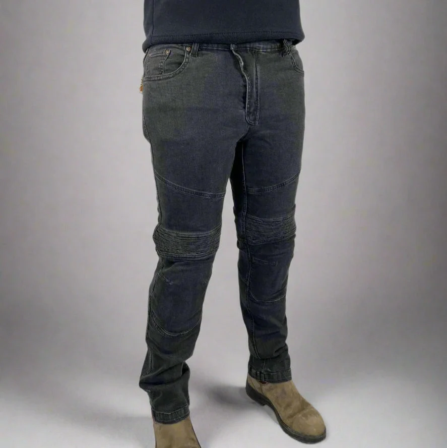 Men’s Armored Motorcycle Riding Jeans. CE-Certified Knee & Hip Armor Denim