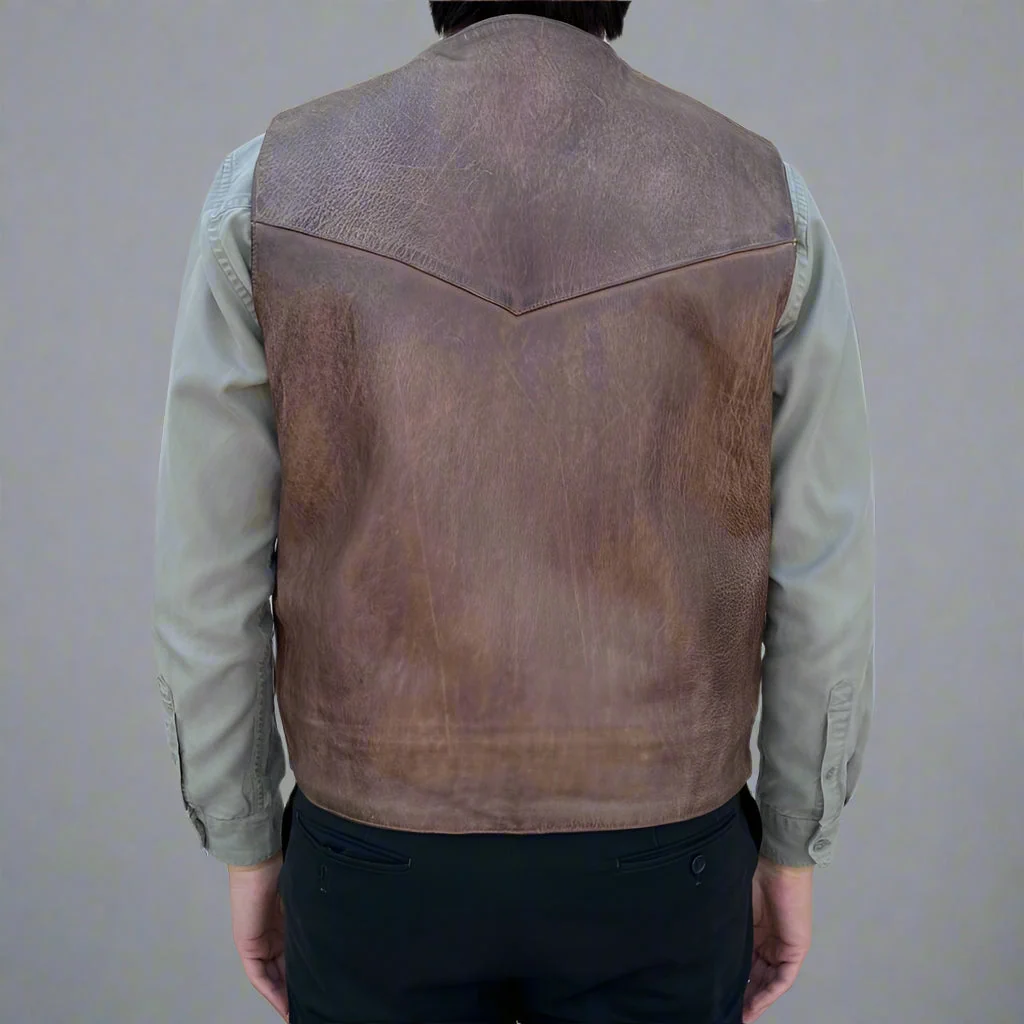 Men's Cow Leather Vest. Classic Style with Snap Closure & Front Pockets - Image 2