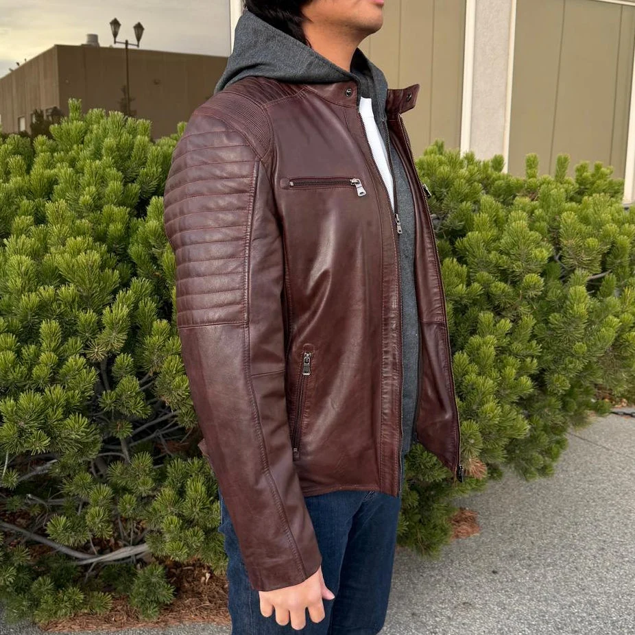 Men's Lamb Leather Jacket with Removable Hoodie - Image 2