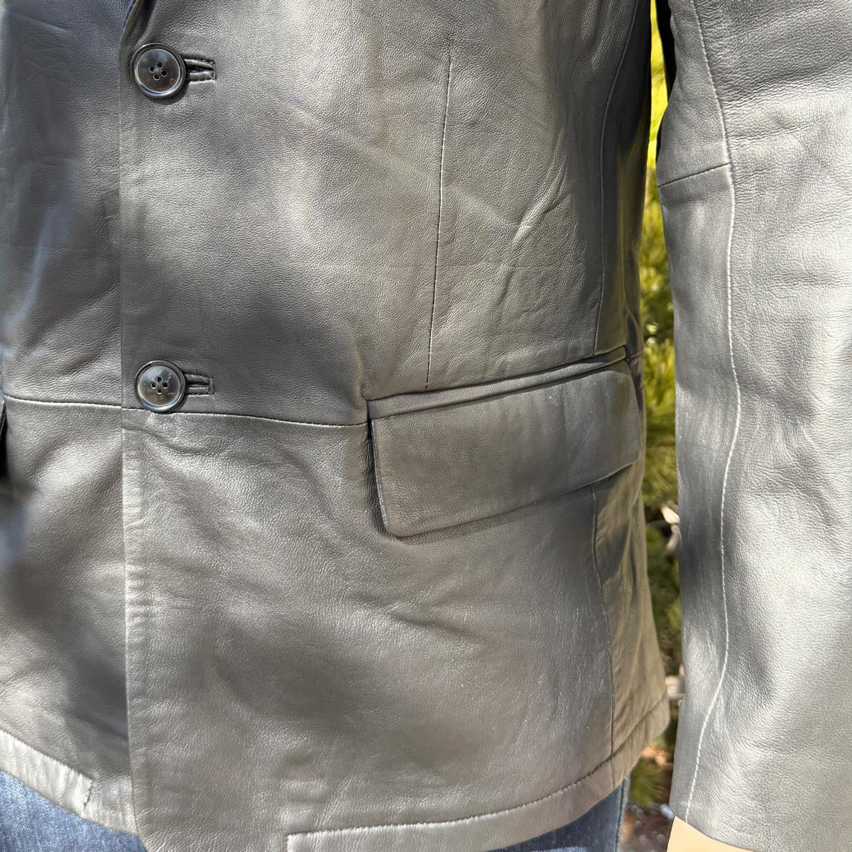 BOL Men’s Black Leather Blazer. Premium Lambskin Leather Two-Button Notch Lapel Jacket - Image 6