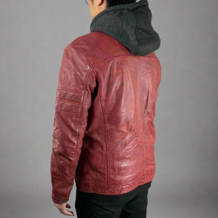 Men's Sheep Leather Jacket with Removable Hoodie - Image 2