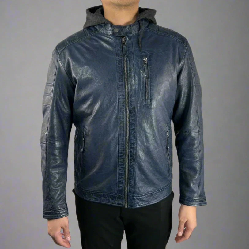 Men's Sheep Leather Jacket with Removable Hoodie - Image 6