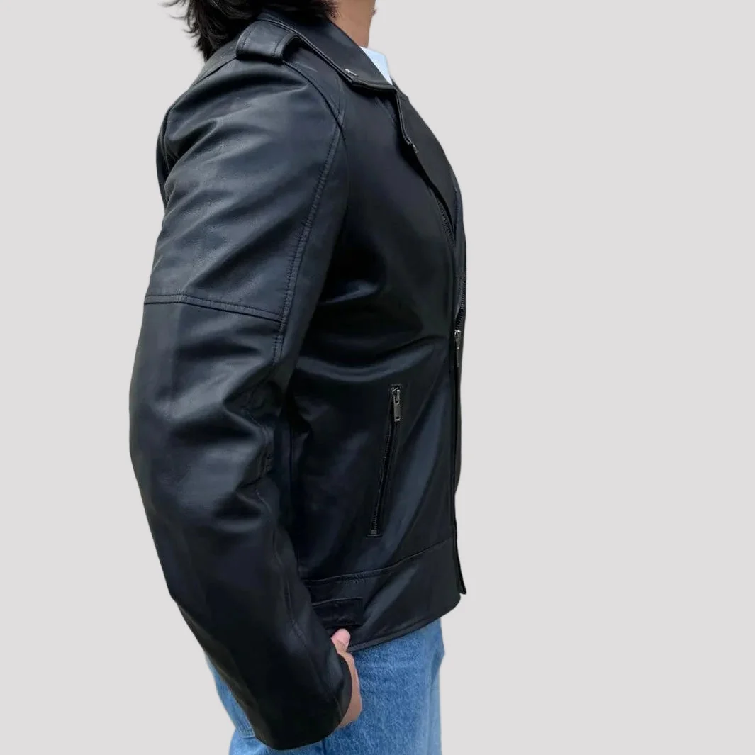 Mens Soft Lamb Leather Biker Look Jacket Premium Black Fashion Coat - Image 3
