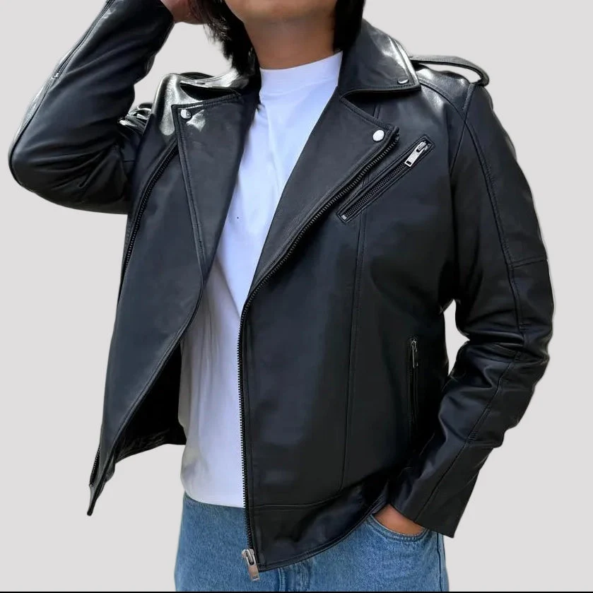 Mens Soft Lamb Leather Biker Look Jacket Premium Black Fashion Coat - Image 5