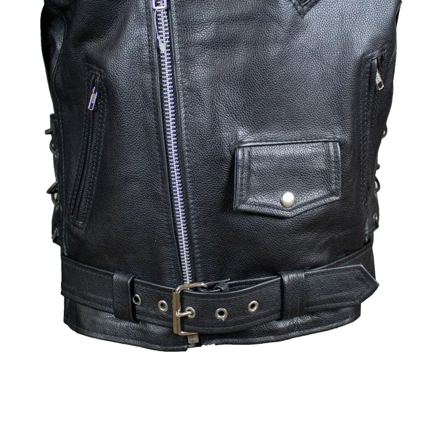 Men's Tall Classic Side Lace Leather Motorcycle Jacket - Image 8