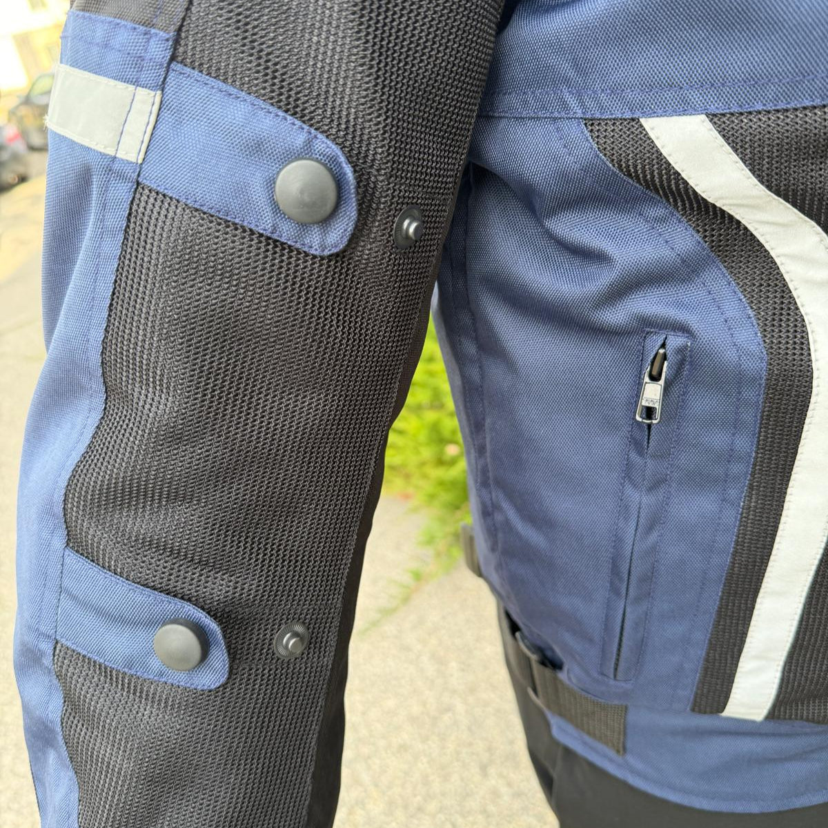 Men's Textile Motorcycle Jacket. Protective Armor, Reflective Strips & Multiple Pockets - Image 3