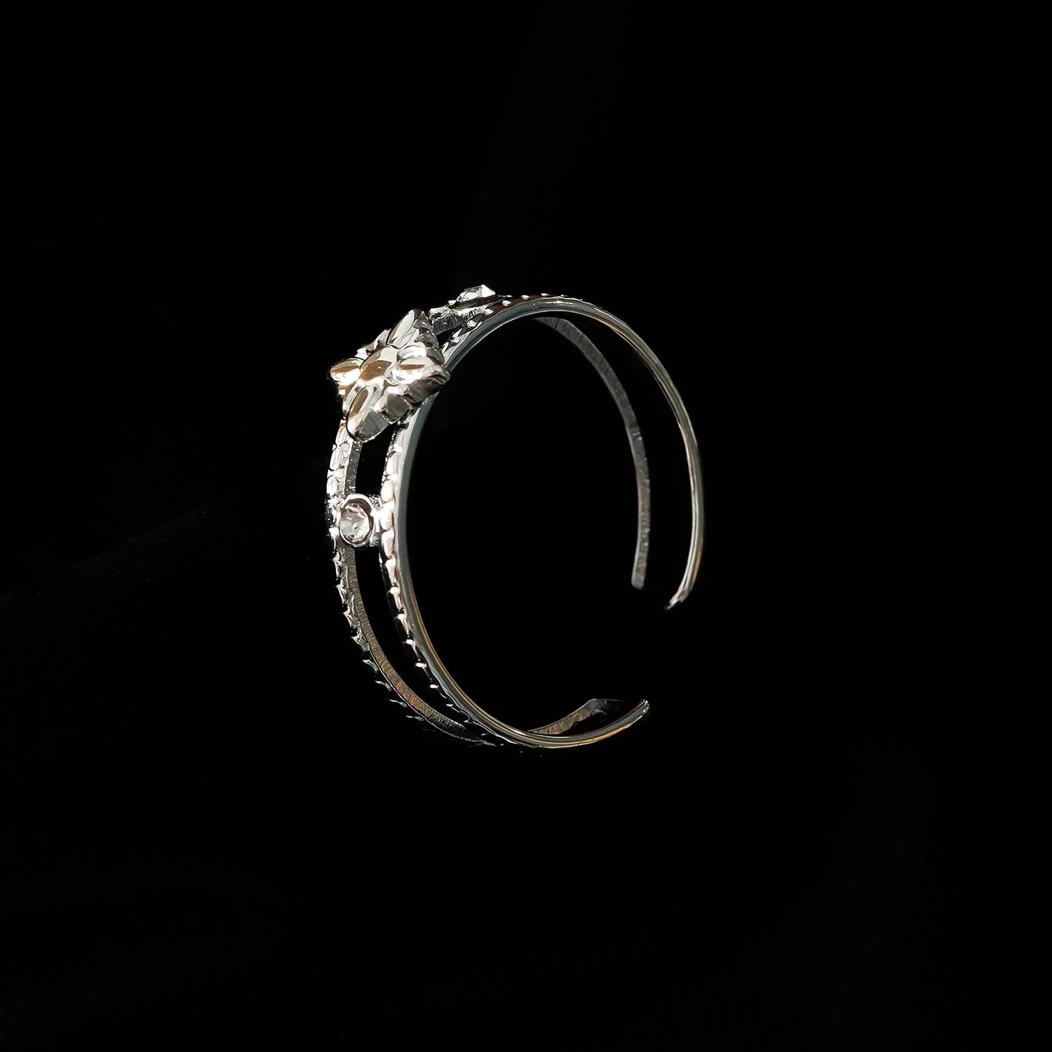 MICHELE White Gold (Silver Toned): Vintage Inspired Double Stacked Ring. - Image 3