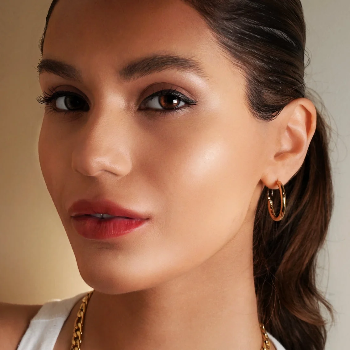 MICHI: Mid-Width Essential Hoop Earrings Gold Size B (2.5cm) - Image 6