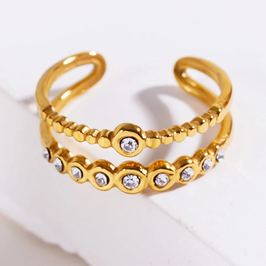 MILADIA: Double Stacked Beaded Zirconia Embellished Ring - Image 2