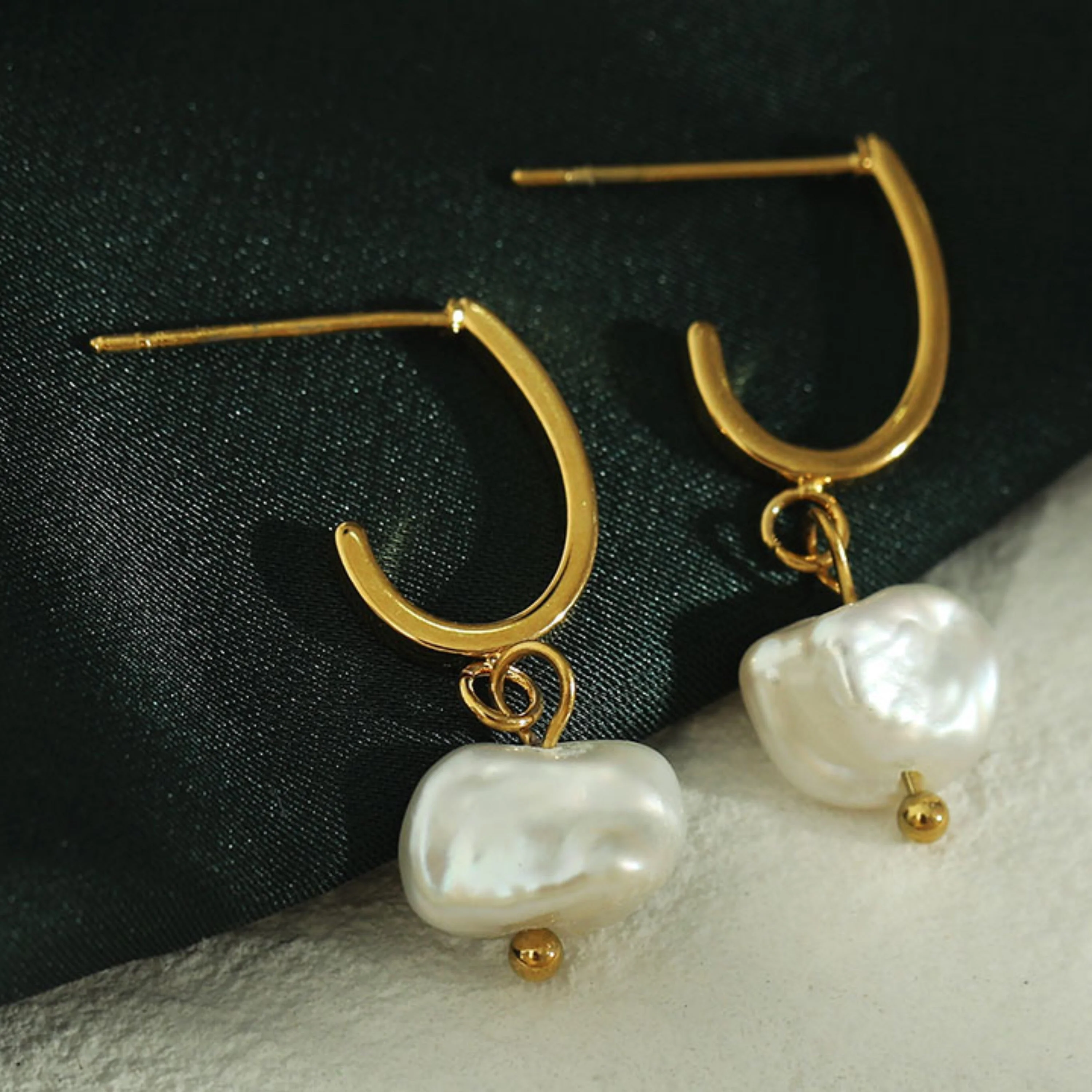 MILANO: Natural Freshwater Pearl J-Bar Drop Earrings in Gold - Image 5
