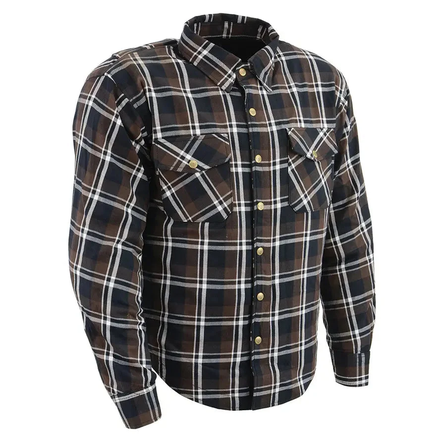 Milwaukee Leather Men's Brown Checkered Armored Flannel Biker Shirt w/ Reinforced Fibers - Image 2