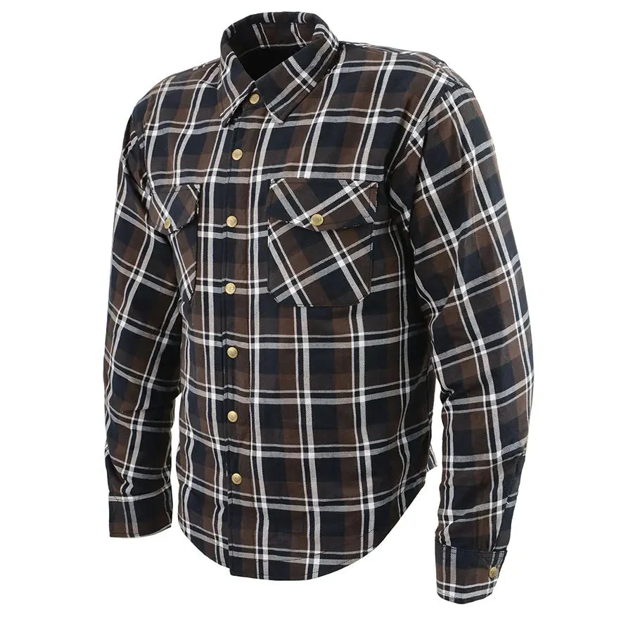 Milwaukee Leather Men's Brown Checkered Armored Flannel Biker Shirt w/ Reinforced Fibers - Image 3