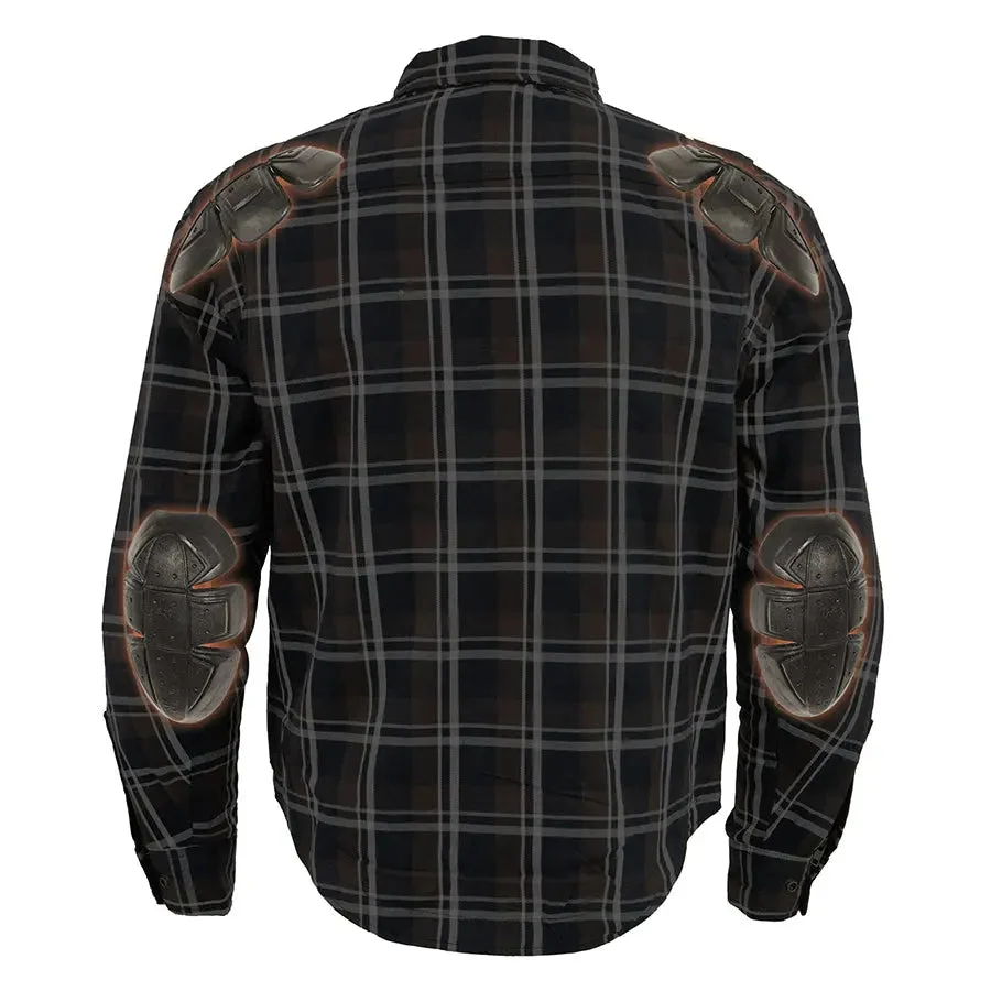 Milwaukee Leather Men's Brown Checkered Armored Flannel Biker Shirt w/ Reinforced Fibers - Image 4
