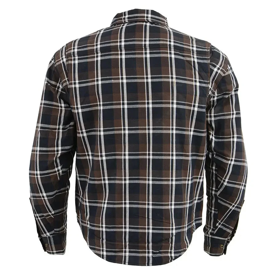 Milwaukee Leather Men's Brown Checkered Armored Flannel Biker Shirt w/ Reinforced Fibers - Image 5