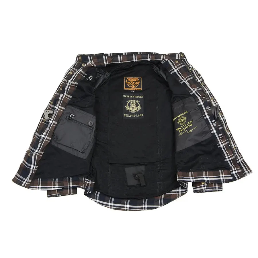 Milwaukee Leather Men's Brown Checkered Armored Flannel Biker Shirt w/ Reinforced Fibers - Image 6