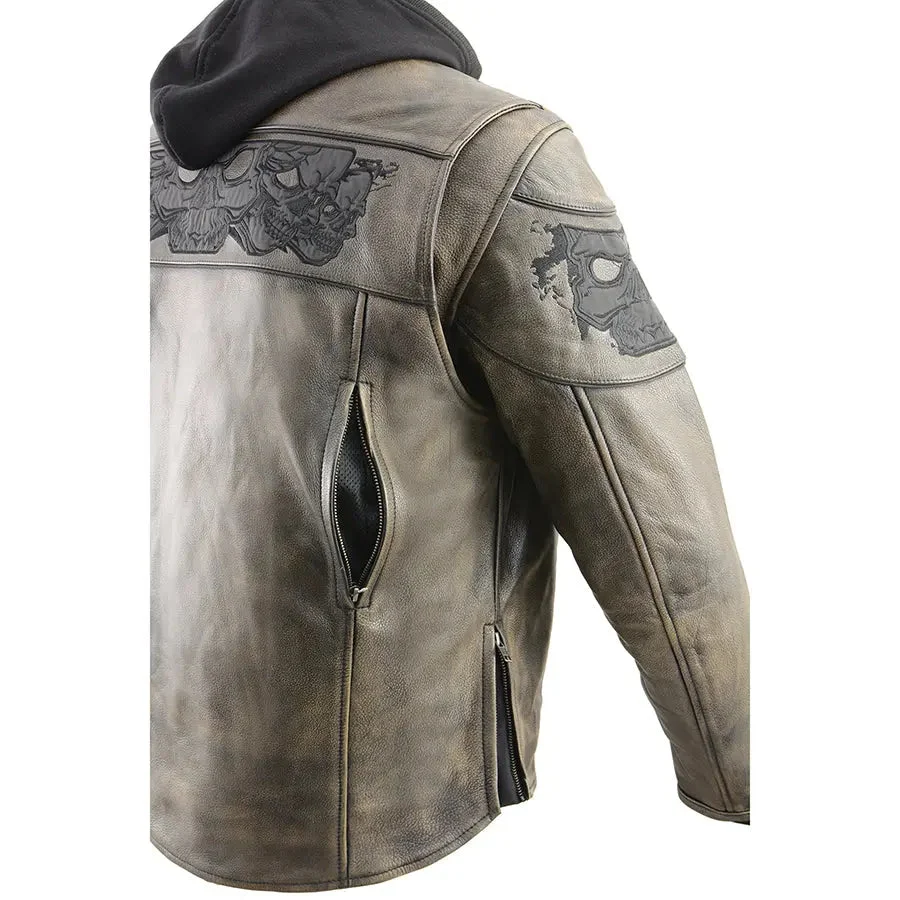 Milwaukee Leather Men's Distressed Brown Crossover Scooter Jacket with Reflective Skulls - Image 6
