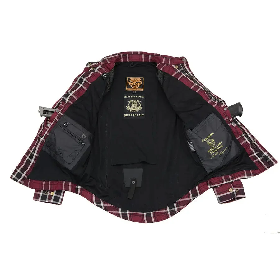 Milwaukee Leather Men's Maroon Checkered Armored Flannel Biker Shirt w/ Reinforced Fibers - Image 6