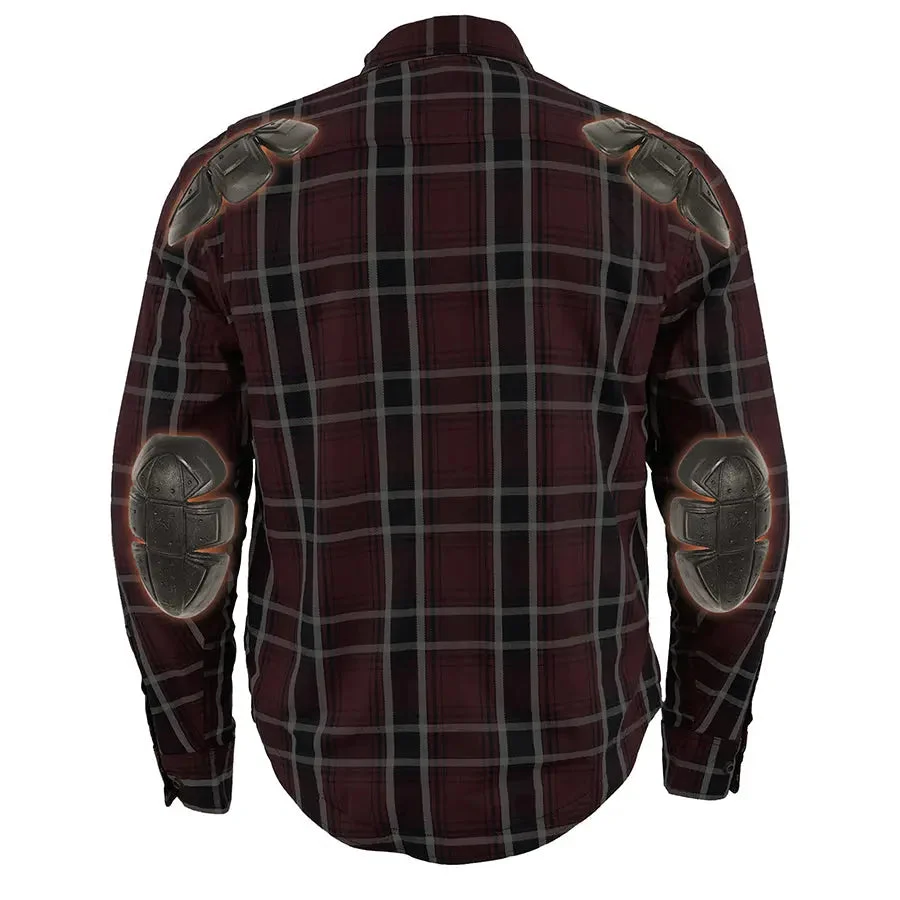 Milwaukee Leather Men's Maroon Checkered Armored Flannel Biker Shirt w/ Reinforced Fibers - Image 8