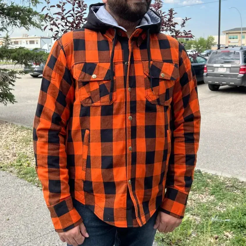 Milwaukee Leather Men's Orange & Black Armored Flannel Biker Shirt w/ Reinforced Fibers - Image 3