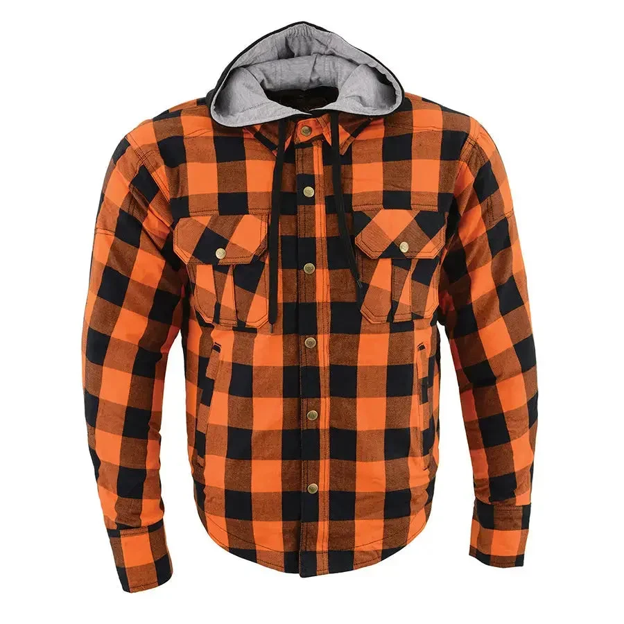 Milwaukee Leather Men's Orange & Black Armored Flannel Biker Shirt w/ Reinforced Fibers - Image 4