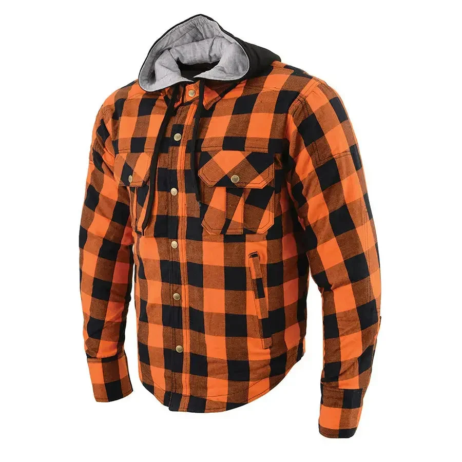 Milwaukee Leather Men's Orange & Black Armored Flannel Biker Shirt w/ Reinforced Fibers - Image 5