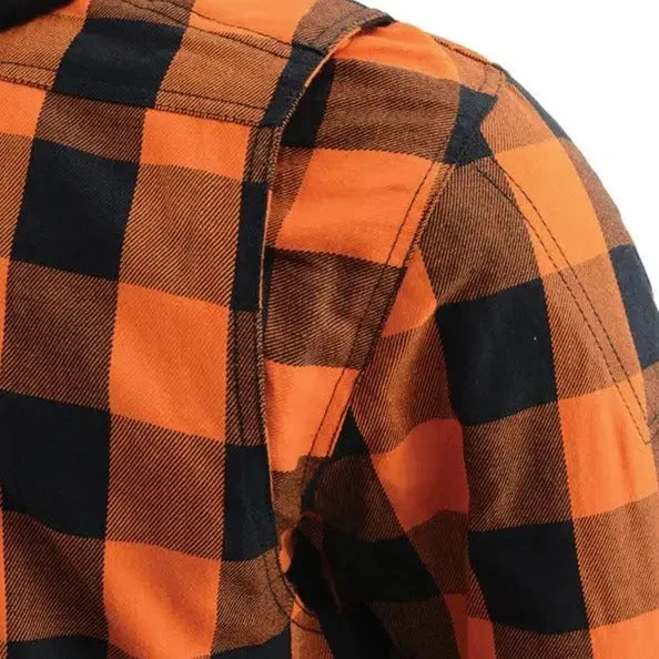 Milwaukee Leather Men's Orange & Black Armored Flannel Biker Shirt w/ Reinforced Fibers - Image 7