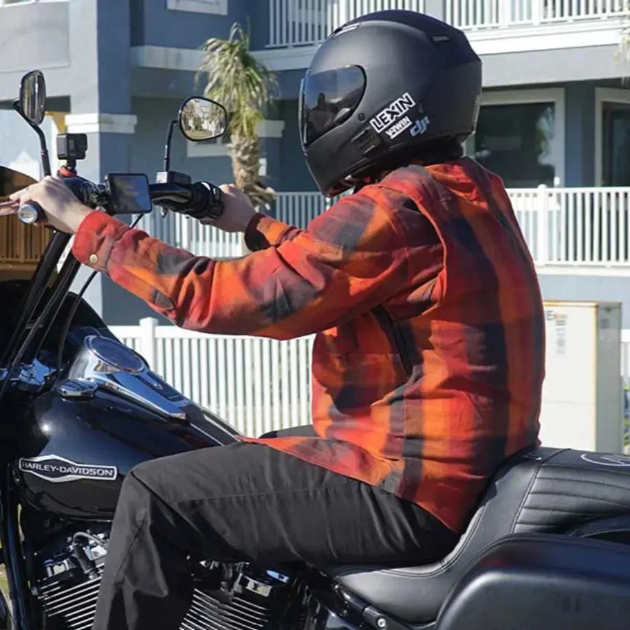 Milwaukee Leather Men's Red & Orange Armored Flannel Biker Shirt w/ Reinforced Fibers - Image 11